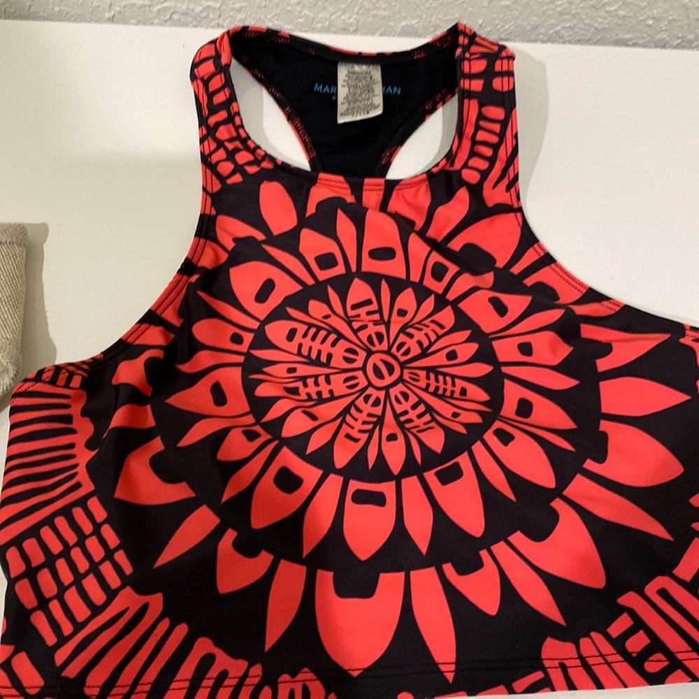 Mara Hoffman Red and Black Crop Top
